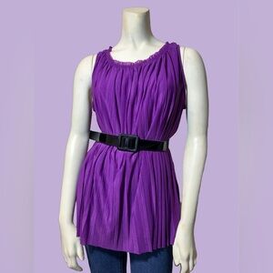 Worthington Purple Pleated Top with Black Belt